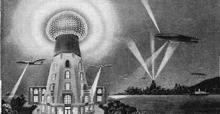 Nikola Tesla's Wireless Energy Transmission Concept Illustration of Nikola Tesla's wireless energy transmission tower