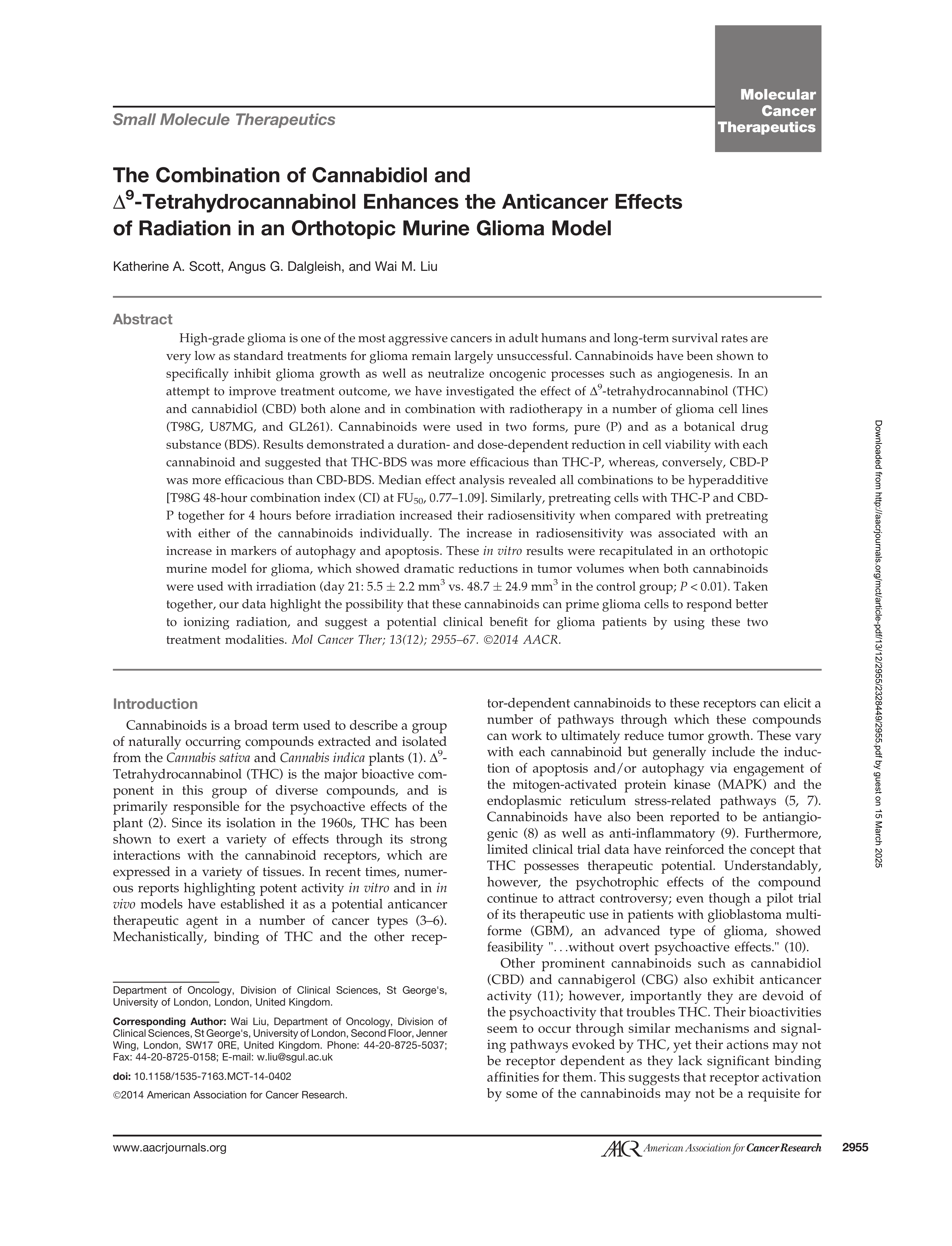 Patent The-Combination-of-Cannabidiol-and-D9-Tetrahydrocannabinol-Enhances-the-Anticancer-Effects-of-Radiation-in-an-Orthotopic-Murine-Glioma-Model — page 1