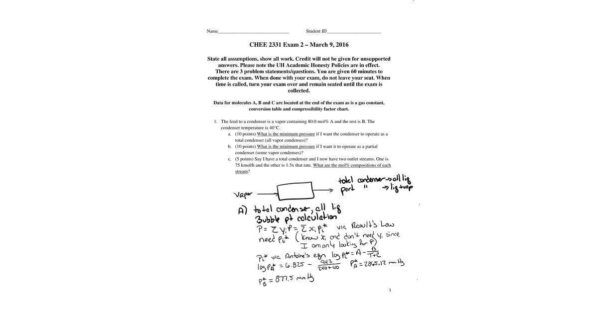 CHEE 2331 Exam 2 Solutions