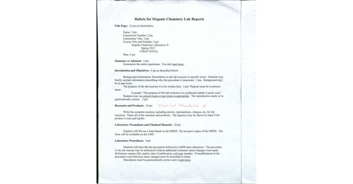 CHEM 2425 How A Lab Report Is Graded