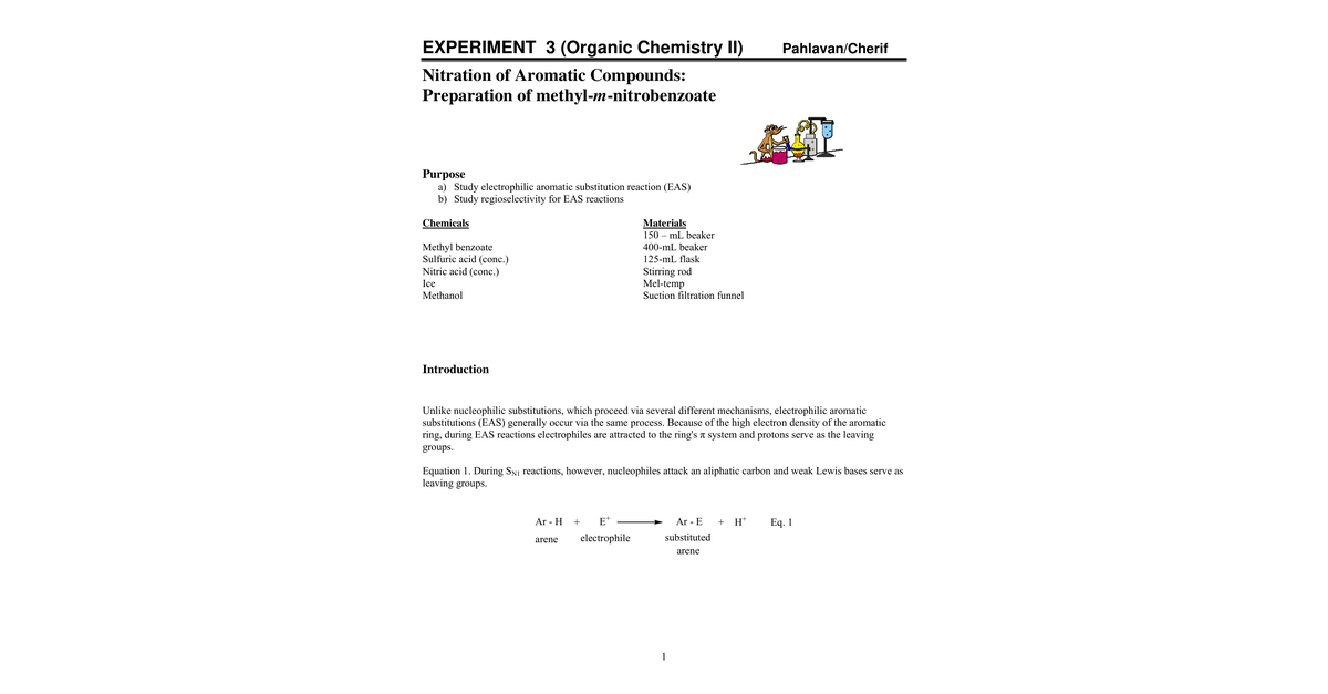 Experiment 03 Nitration Of Aromatic Compounds Preparation Of Methyl M Nitrobenzoate