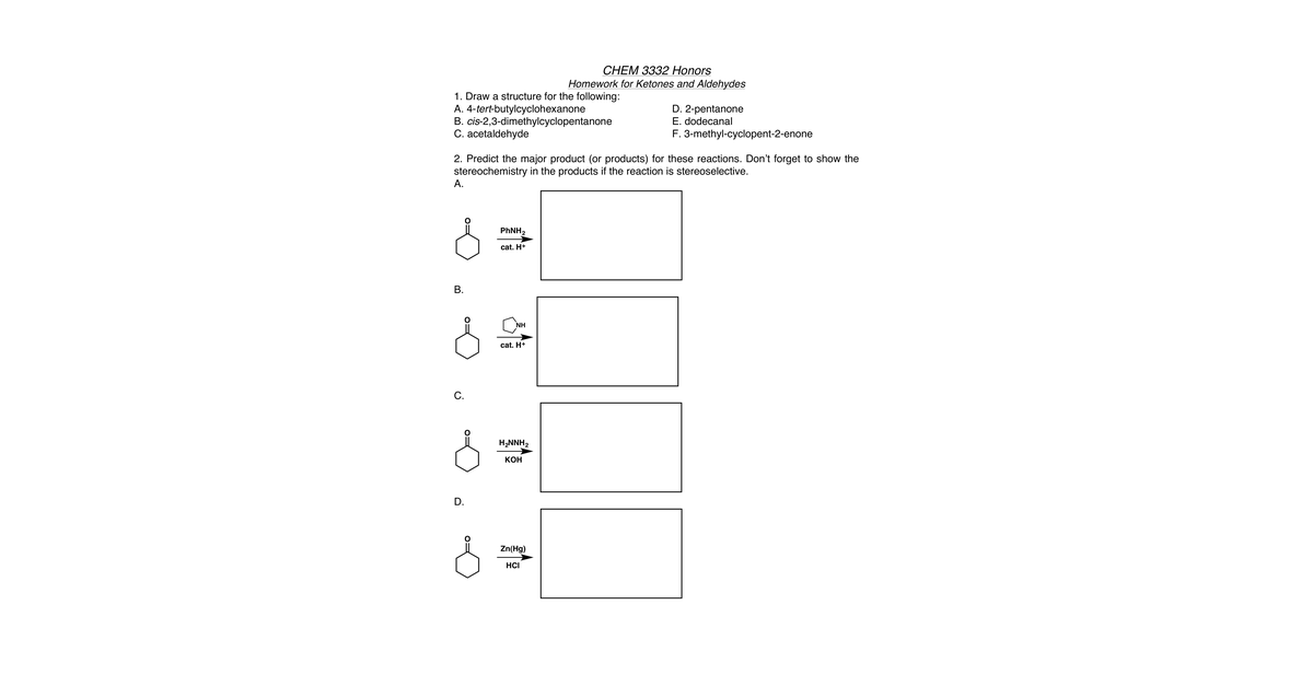 HW 5 Ketones Aldehydes