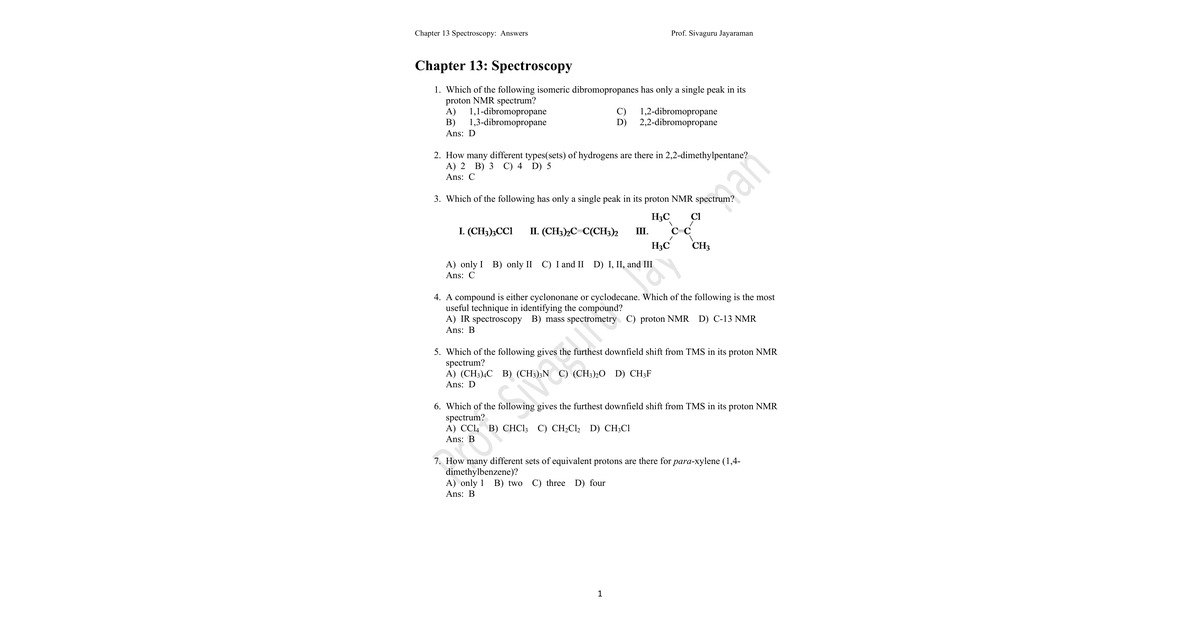 Chapter 13 Spectroscopy Answers