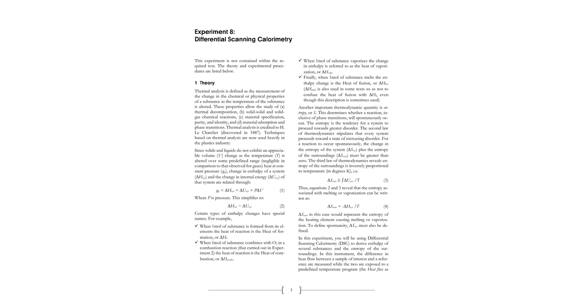 Experiment 08 Differential Scanning Calorimetry