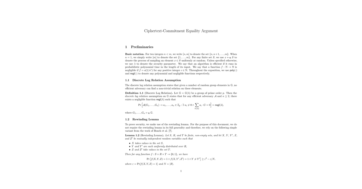 Ciphertext Commitment Equality