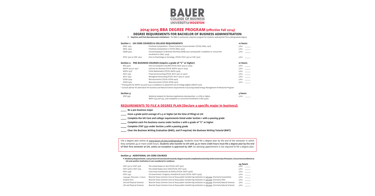 2014 BBA Degree Plan