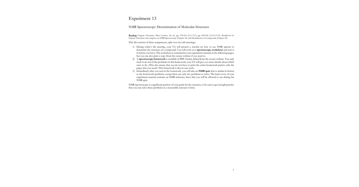 Experiment 13 NMR Spectroscopy Determination Of Molecular Structures