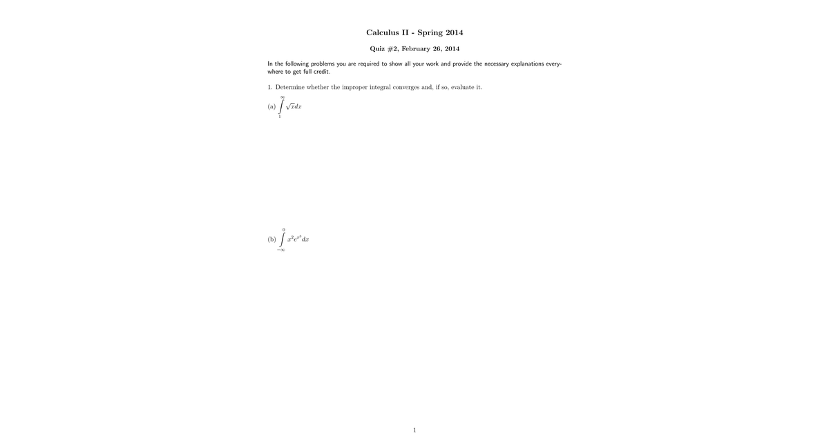 Calculus II 12 Spring 2014 Quiz2