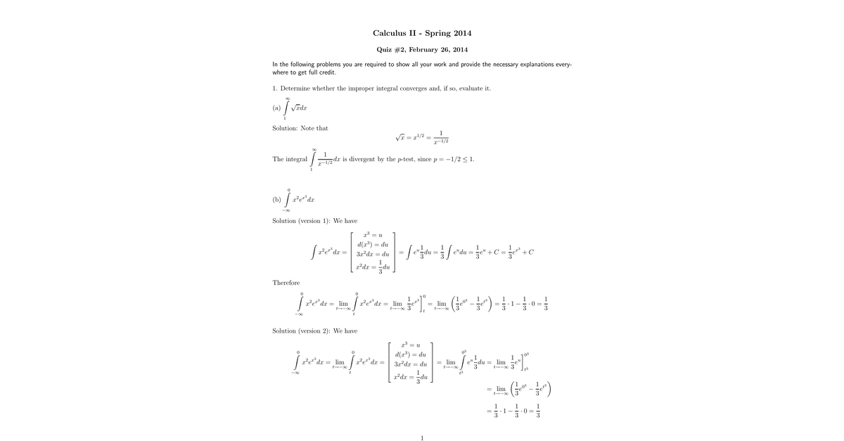 Calculus II 12 Spring 2014 Quiz2s