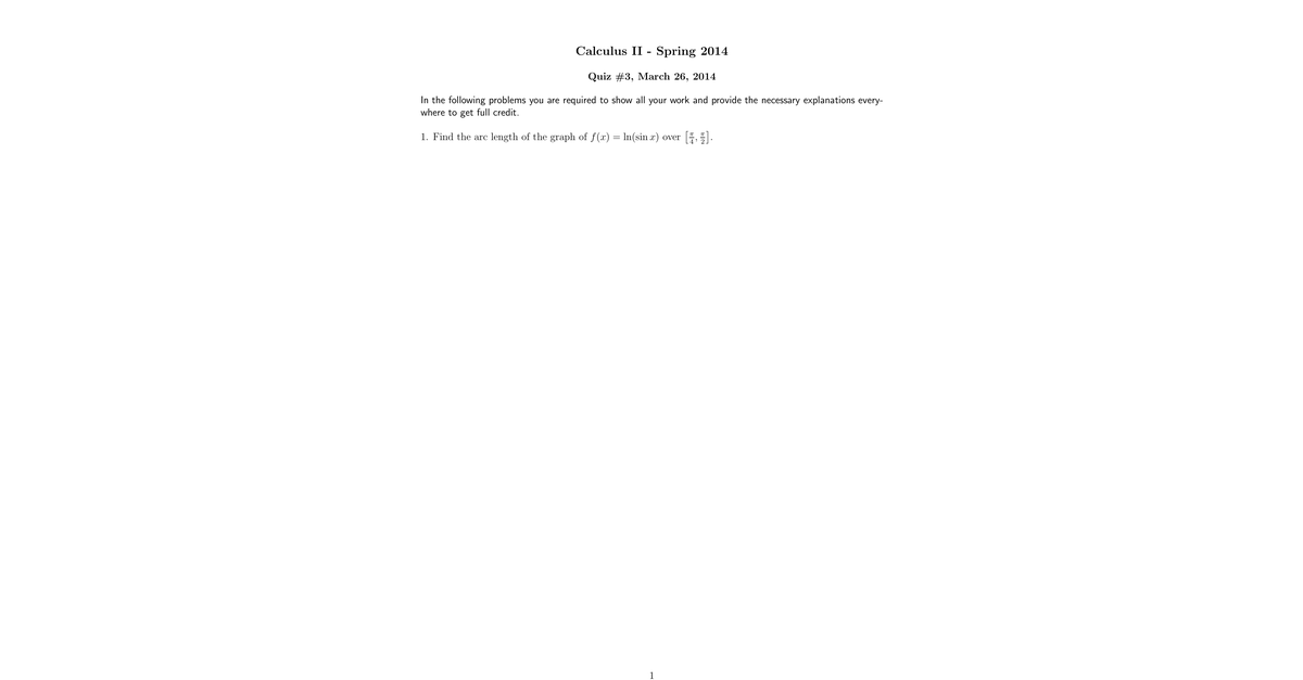 Calculus II 12 Spring 2014 Quiz3