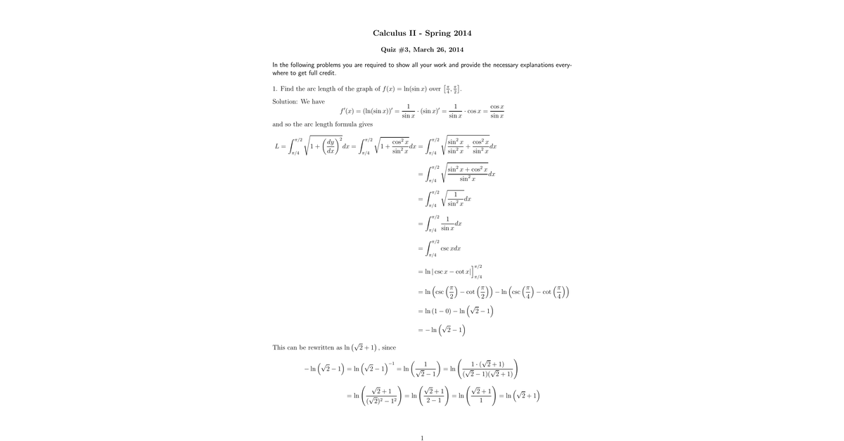 Calculus II 12 Spring 2014 Quiz3s