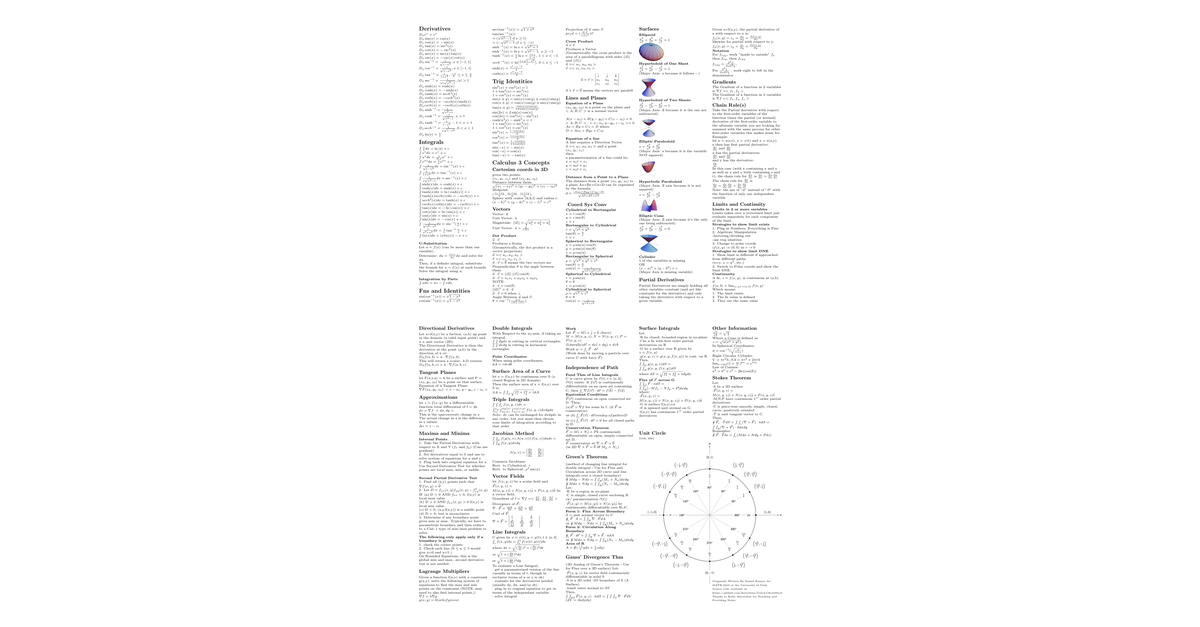Calc3 Cheat Sheet Onesheet