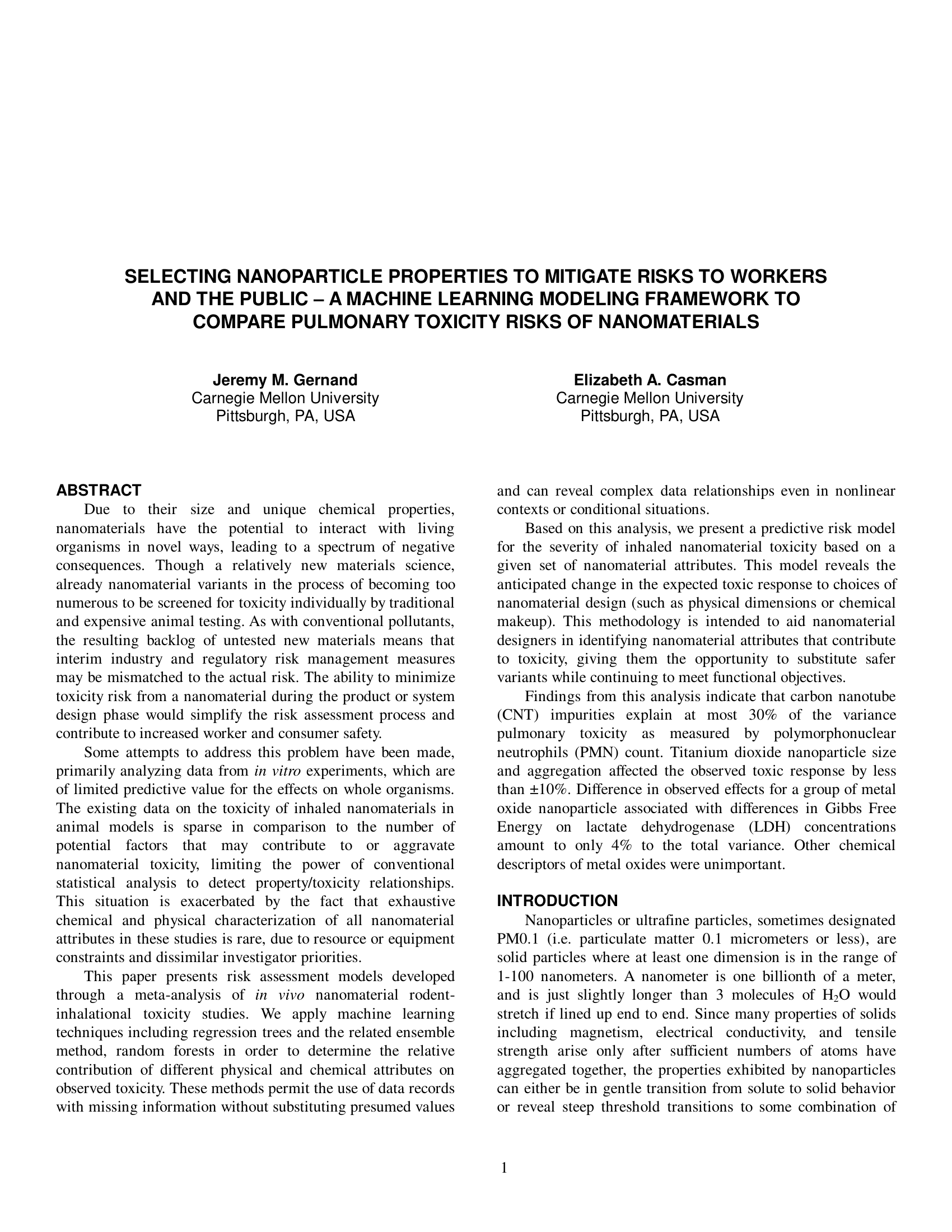 Selecting Nanoparticle Properties to Mitigate Risks to Workers and the Public - A Machine Learning Modeling Framework to Compare Pulmonary Toxicity Risks of Nanomaterials