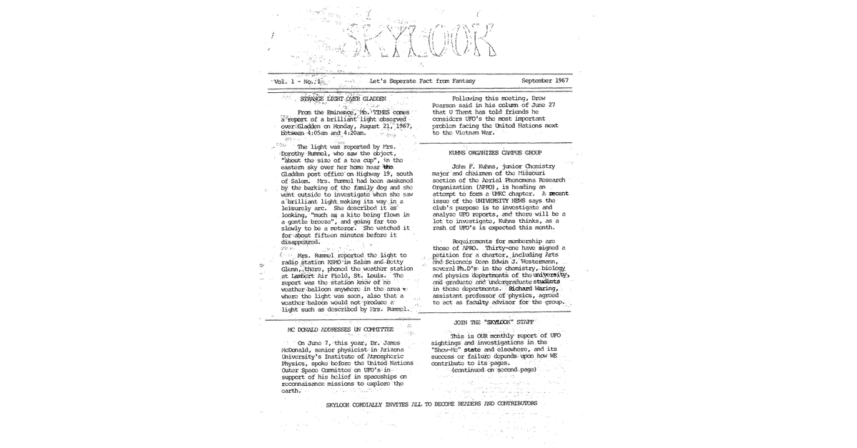 MUFON UFO Journal 1967 9. September Skylook
