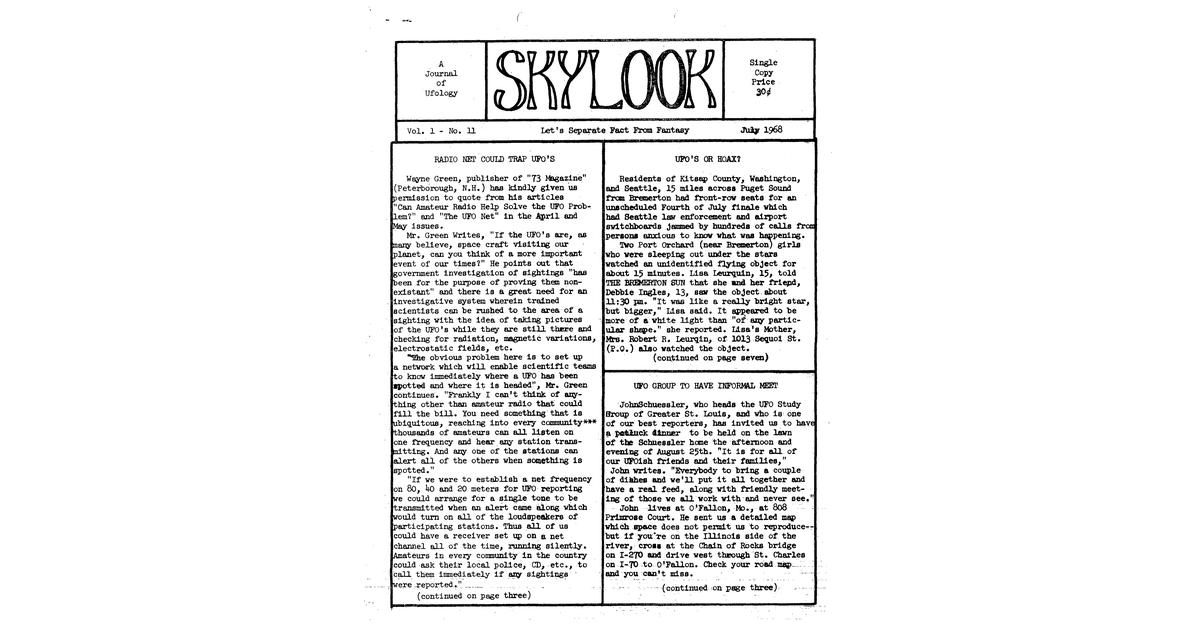 MUFON UFO Journal 1968 7. July Skylook