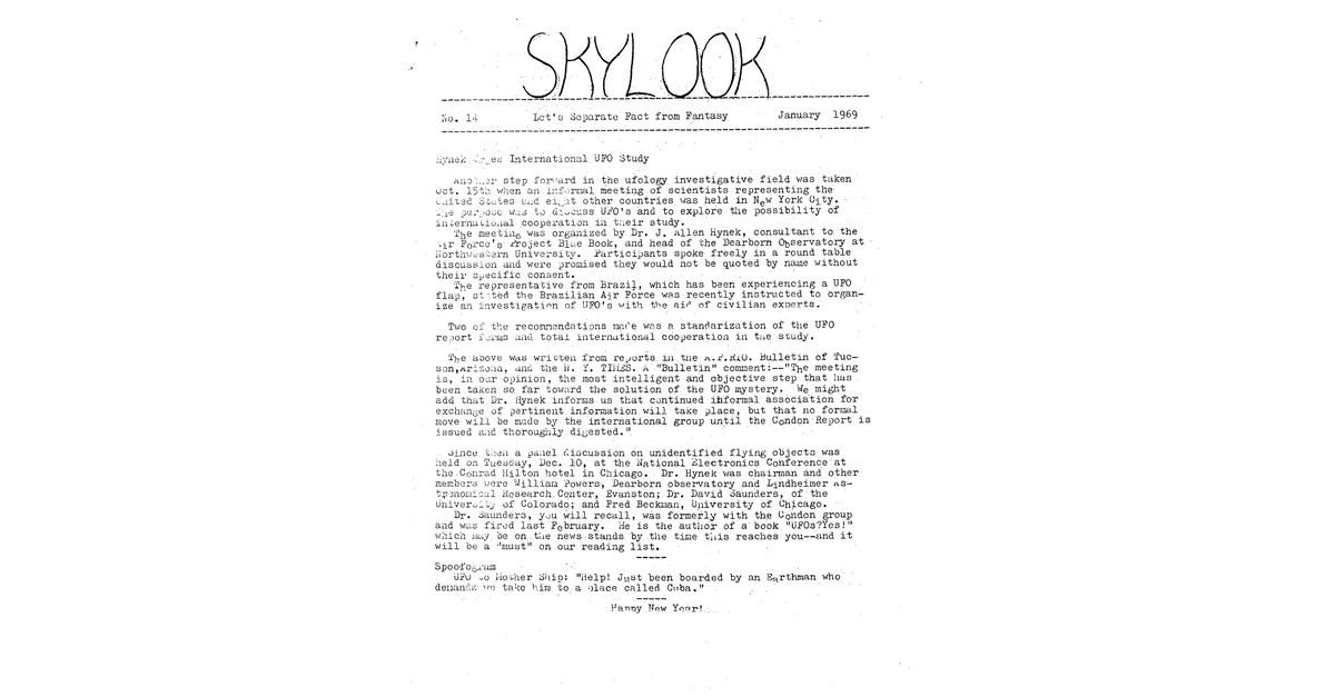 MUFON UFO Journal 1969 1. January Skylook