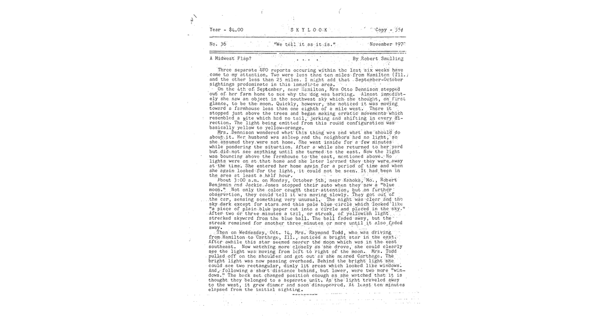 MUFON UFO Journal 1970 11. November Skylook