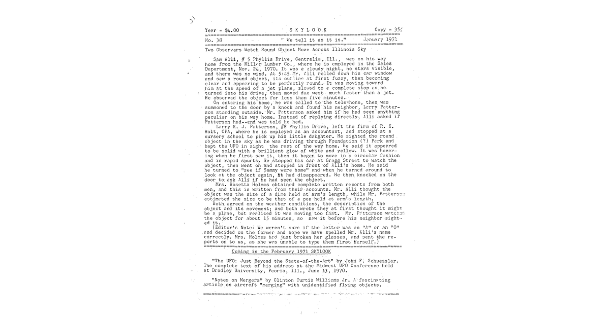 MUFON UFO Journal 1971 1. January Skylook