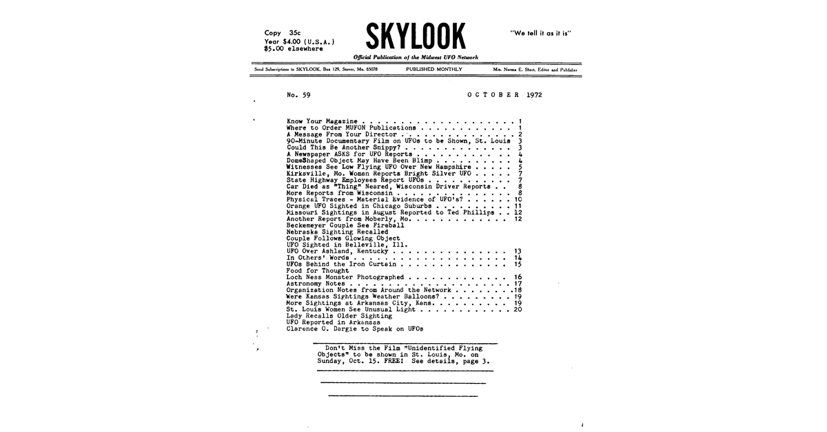 MUFON UFO Journal 1972 10. October Skylook
