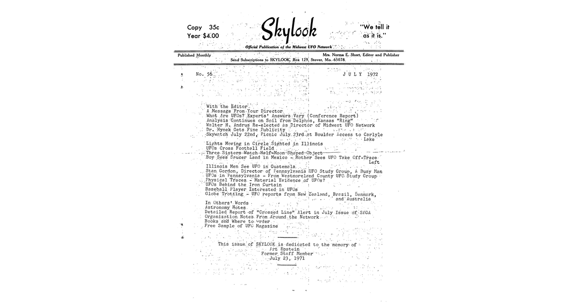 MUFON UFO Journal 1972 7. July Skylook