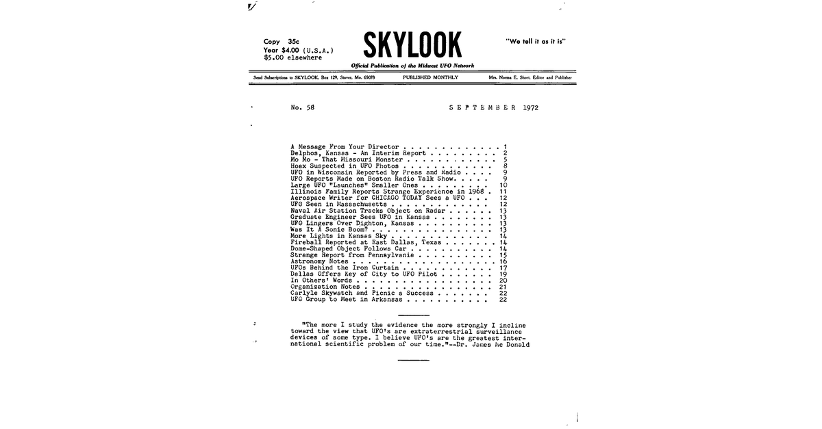 MUFON UFO Journal 1972 9. September Skylook