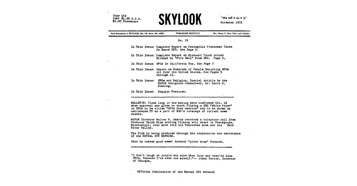 MUFON UFO Journal 1973 11. November Skylook