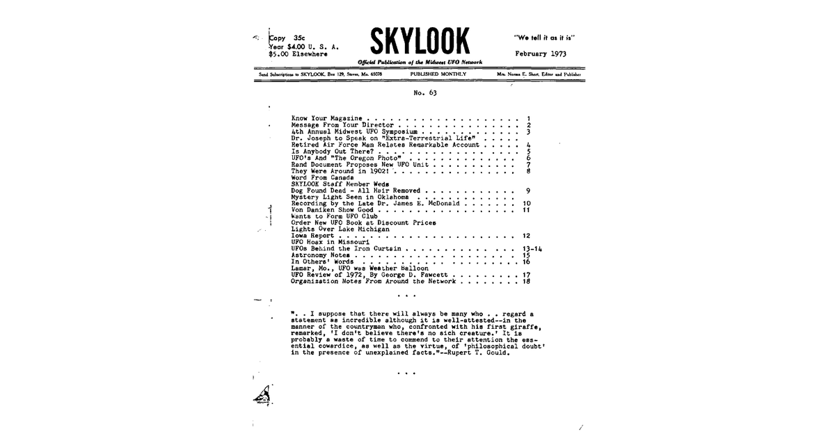 MUFON UFO Journal 1973 2. February Skylook