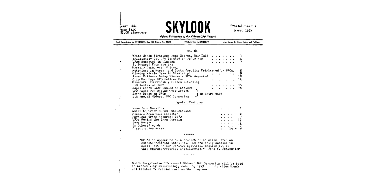MUFON UFO Journal 1973 3. March Skylook