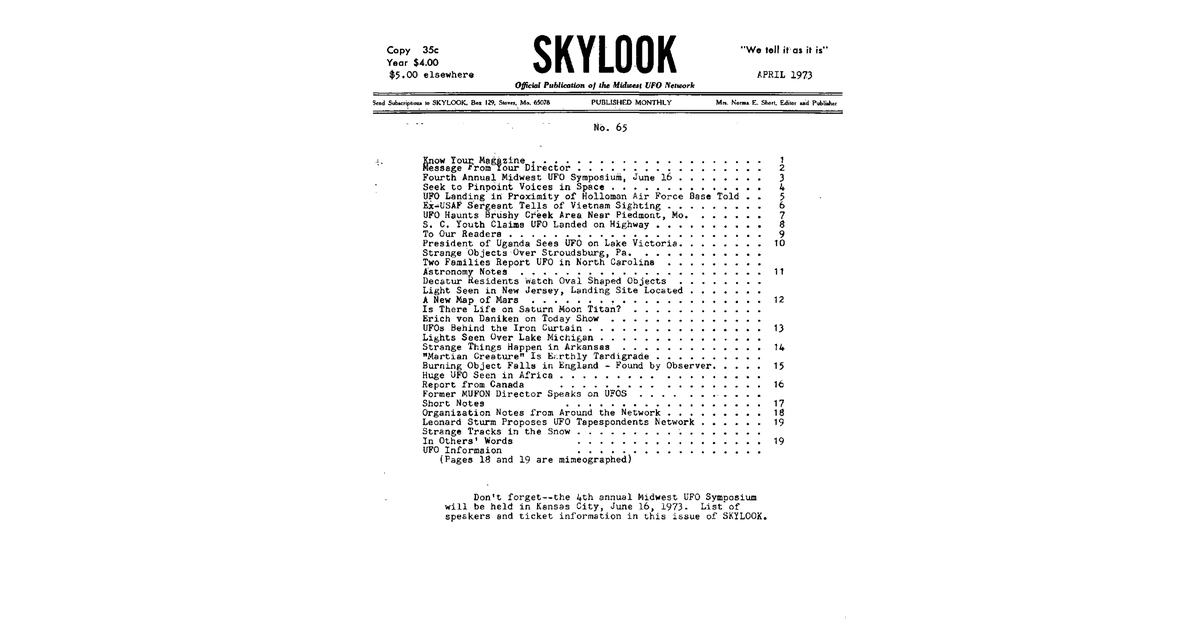 MUFON UFO Journal 1973 4. April Skylook