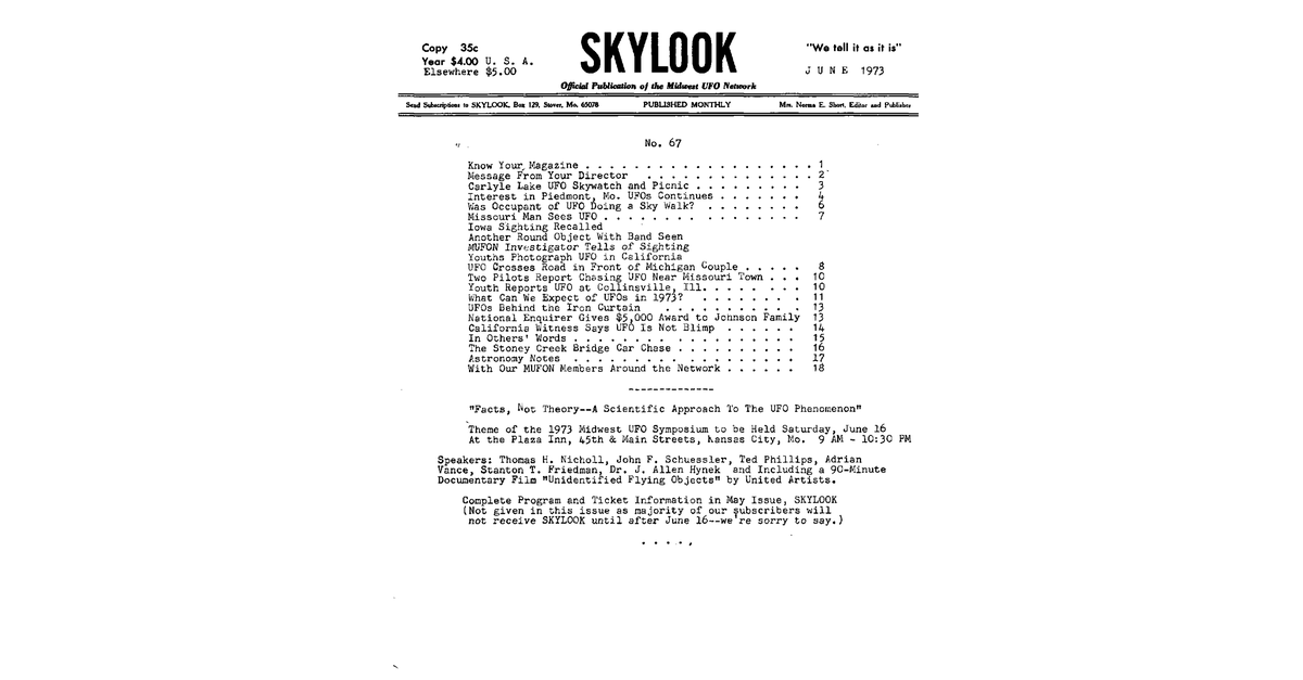 MUFON UFO Journal 1973 6. June Skylook