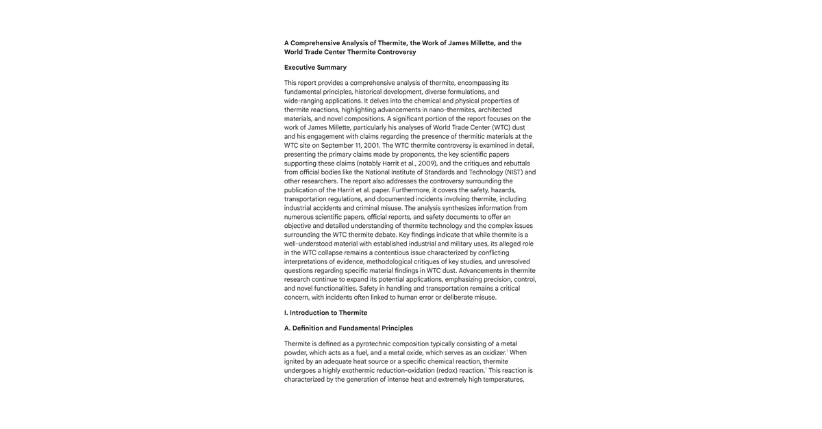A Comprehensive Analysis Of Thermite The Work Of James Millette And The World Trade Center Thermite Controversy